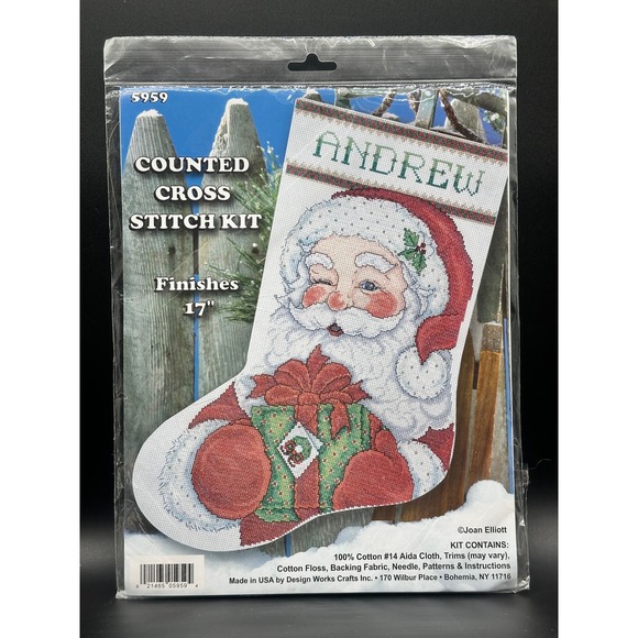 Design Works Cross Stitch Kit Winking Santa Stocking Christmas 17" Joan Elliott - Picture 5 of 5